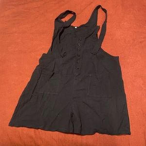 Black linen shorts overalls